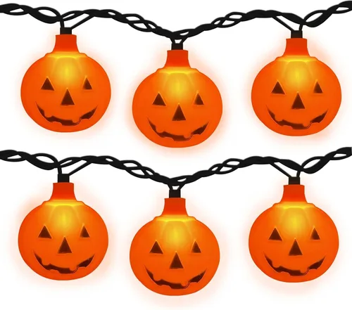 Vista 8 de Guirnalda de luces de Halloween, 8.5 pies, luces LED de ojo blanco enchufable, 10 linternas de Halloween, tira de luces conectables para decoración