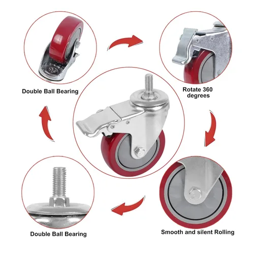 Vista 5 de DICASAL Ruedas de vástago resistente de 3 pulgadas Ruedas de rosca giratorias de 360 grados con tamaño métrico M12-1.75 Tornillo de doble bloqueo