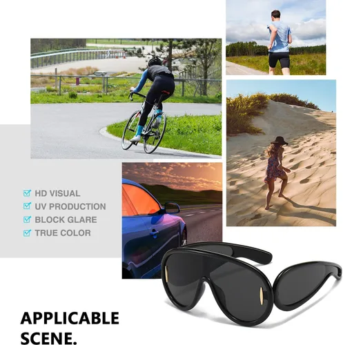 Vista 6 de Gafas de sol de aviador de gran tamaño para mujeres y hombres, máscara de onda de moda, UV400, estilo de diseñador de escudo futurista, AM051