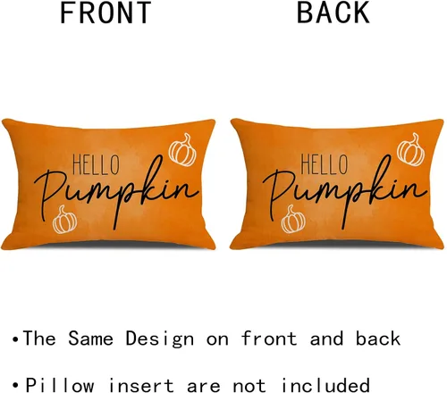 Vista 2 de wyooxoo Fundas de almohada de otoño de 12 x 20 pulgadas, fundas de almohada de otoño con texto en inglés "Hello Pumpkin", fundas de almohada