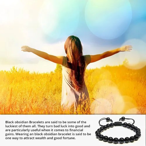Vista 243 de Adjustable Crystal Bracelet – Gemstone Bead Bracelet with Adjustable Macrame String – Chic Gemstone Bracelet for Men and Women – 8mm Round Healing
