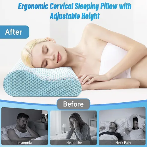 Vista 6 de CloudBliss Almohada cervical ergonómica para dormir, almohada cervical cervical para aliviar el dolor de cuello, almohada de espuma viscoelástica