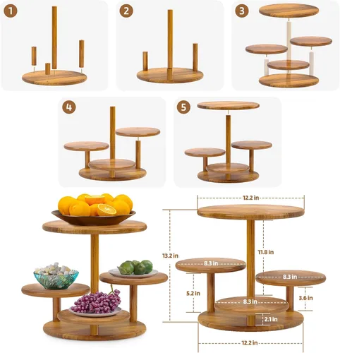 Vista 3 de HURZMORO Soporte de Torre de Cupcakes Redondo de 4 Niveles para 50 Cupcakes, Soporte de Pastel de Madera con Decoración de Bandeja Escalonada