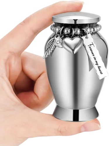 Vista 10 de Urnas pequeñas para cenizas humanas, mini urnas de cremación para la pérdida de un ser querido, urna de recuerdo de acero inoxidable para cenizas