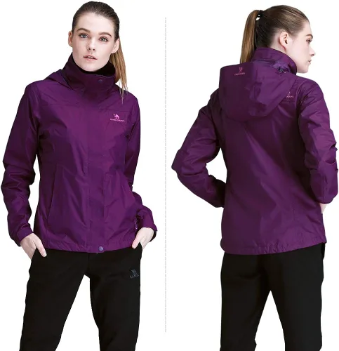 Vista 5 de CAMEL CROWN Chaqueta impermeable ligera para mujer, rompevientos con capucha para exteriores, senderismo, escalada, viajes, Camel