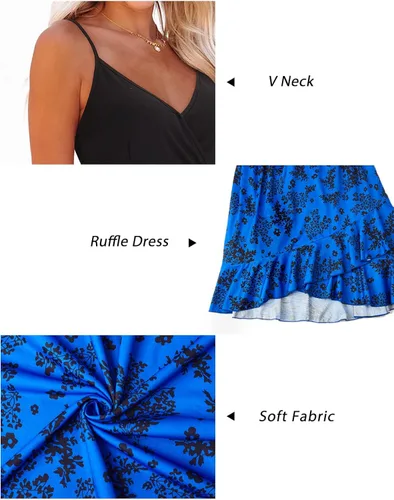 Vista 7 de ULTRANICE - Vestido cruzado con cuello en V y estampado floral para mujer, estilo informal de verano, tirantes delgados ajustables, con volantes