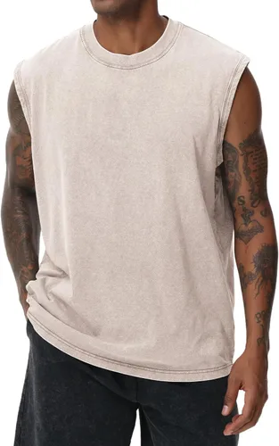 Vista 18 de Camisetas sin mangas de algodón para hombre, corte muscular, gimnasio, correr, playa, ajuste holgado