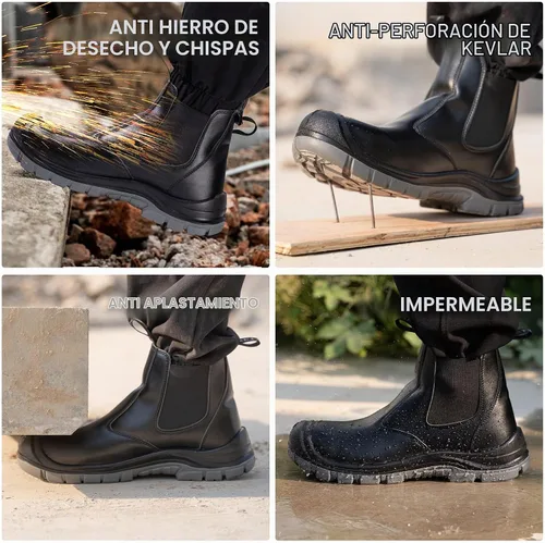 Vista 6 de TAERDUN Botas de trabajo con punta de acero para hombre, botas Chelsea sin cordones, zapatos industriales y de construcción para hombre 414 negro