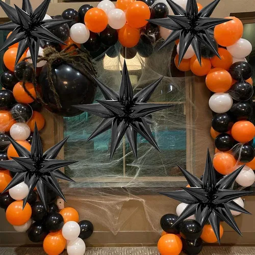 Vista 6 de ZAKVOOR 100 globos de papel de aluminio de estrella negra, forma de estrella explosiva, papel de aluminio premium, reutilizables, globos de fiesta