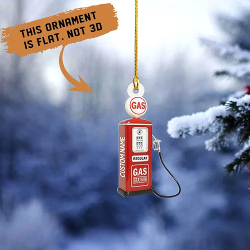 Vista 2 de Adorno de Navidad personalizado con bomba de gas 2025, decoración retro personalizada de árbol de estación de servicio, regalo único de recuerdo