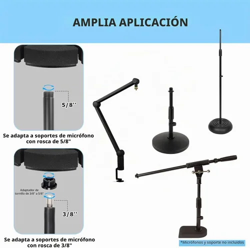 Vista 4 de Soporte para micrófonos múltiples, soporta hasta 6 micrófonos, soporte de micrófono con cable e inalámbrico para soporte, aluminio, negro