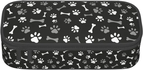 Vista 2 de Perinsto Estuche para lápices de patas y huesos de perro de gran capacidad, con múltiples compartimentos, papelería, huellas de animales