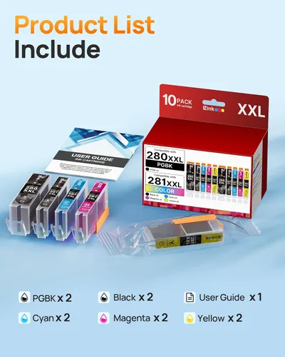 Vista 5 de Paquete de 10 cartuchos de tinta 280 281 XXL de repuesto para cartuchos de tinta Canon 280 281 PGI280XXL CLI281XXL compatibles con PIXMA TR8620a