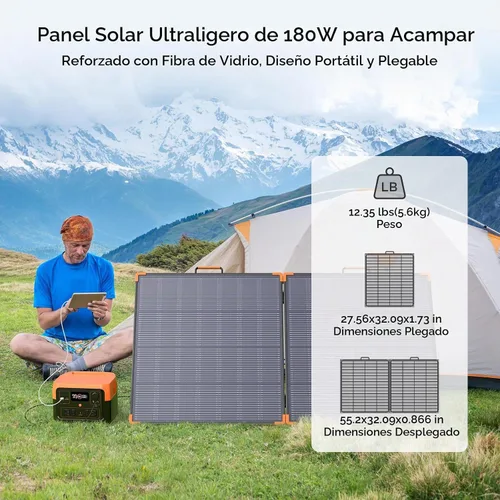 Vista 2 de ZOUPW 180W Panel solar portátil tipo N 16BB para central eléctrica 25% Efficiency Foldable Solar Panel for Jackery/Ecoflow/Bluetti/Anker, IP68
