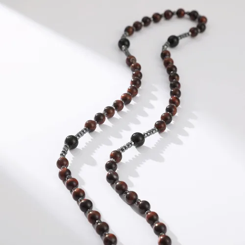 Vista 8 de Yumikoo Collar de cuentas de rosario de crucifijo de Jesús para hombres y mujeres, collar de cruz de hematita y ágata negra mate