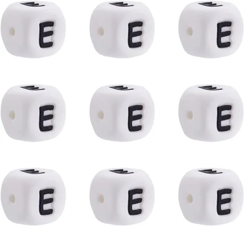 Vista 22 de Mega Pet 10 cuentas de silicona en forma de cubo de silicona con la letra A, cuentas sueltas del alfabeto, cuentas del alfabeto, de 0.472 x 0.472 x