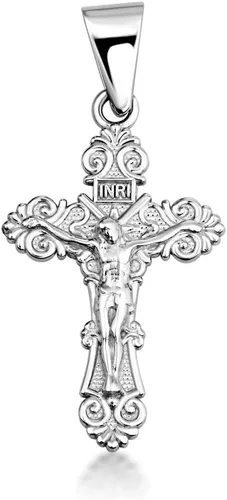 Vista 7 de 10K/14K Yellow, Rose, or White Gold 1" Floral INRI Crucifix Jesus Cross Necklace A. Oro amarillo