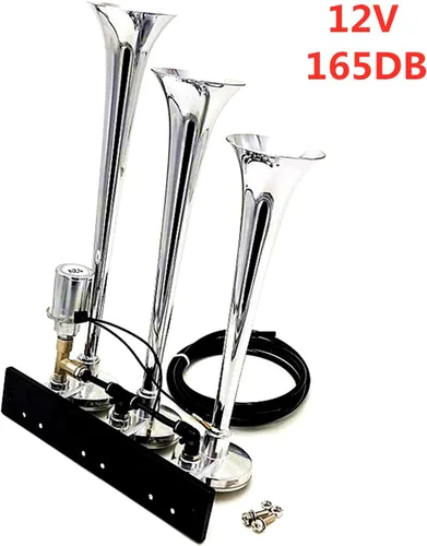 Vista 6 de Bocina de coche Bocina de aire Tres tubos Plata 12V165DB La válvula electromagnética válvula electromagnética Control electrónico cuerno de aire