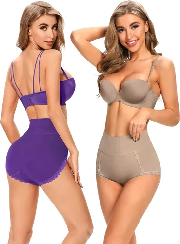 Vista 2 de Ropa interior suave de algodón de tiro alto para mujer ropa interior transpirable paquete múltiple