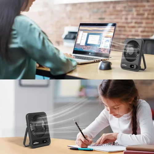 Vista 2 de WHATOOK Ventilador personal de escritorio pequeño: 5000 mAh 25 horas de batería de oficina, silencioso mini ventilador de escritorio portátil