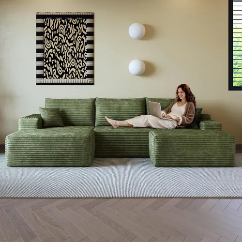 Vista 35 de AUGOP Sofá modular moderno de 96 pulgadas para sala de estar, sofá modular con sofás en forma de L, sofá tapizado sin hueso, sofá seccional con Negro