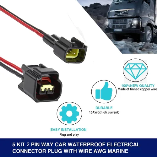 Vista 4 de Conectores impermeables de 2 pines, conector de cable eléctrico automotriz impermeable de 16AWG, macho hembra de desconexión rápida para automóvil