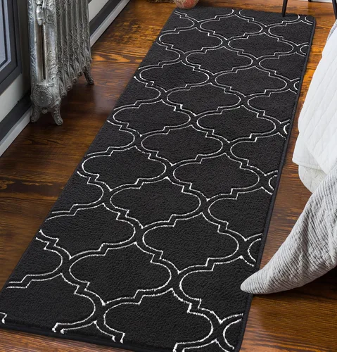 Vista 7 de Chicrug - Alfombra geométrica moderna de 2 x 6 pies para dormitorio o pasillo Negro Geometric
