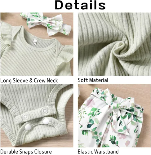 Vista 185 de Aalizzwell Conjunto de mameluco acanalado para bebé recién nacido prematuro para otoño e invierno