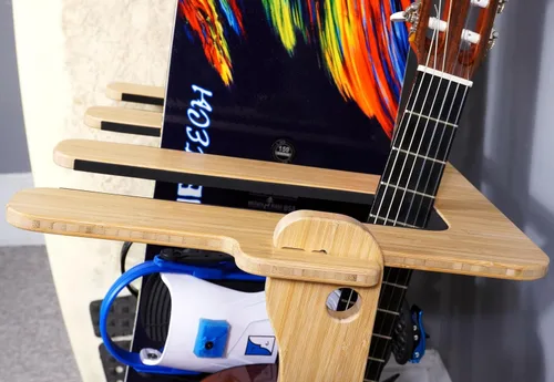 Vista 5 de Grassracks Estante vertical independiente para tablas de surf de alta calidad, soporte de bambú magistralmente hecho para 4 tablas de surf
