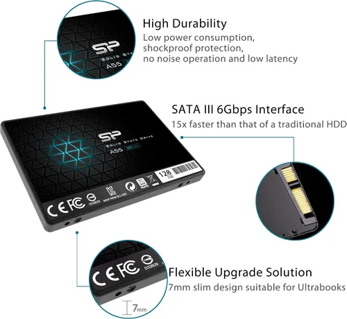 Vista 5 de Silicon Power - Paquete de 2 unidades de 128 GB SSD 3D NAND A55 SLC Cache Performance Boost SATA III 2.5" 7mm (0.28") Unidad interna de estado sólido