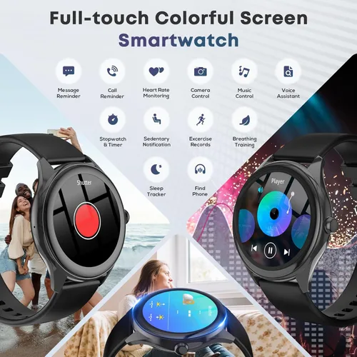 Vista 2 de Reloj inteligente para hombre, pantalla táctil HD de 1.39 pulgadas con 120 modos deportivos, Alexa integrado, monitor de frecuencia cardíaca/sueño