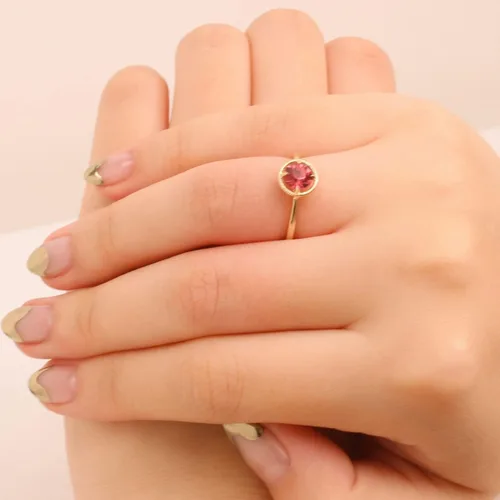Vista 3 de Tienda Collection 10k Gold Imported Crystal March Birthstone Ring