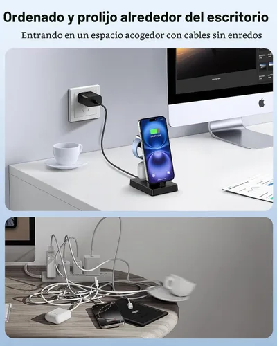 Vista 7 de Estación de carga rápida 3 en 1 de 30 W para dispositivos Apple, soporte de cargador USB C ADADPU para iPhone 17 16 15 Pro Max Plus y AirPods 4