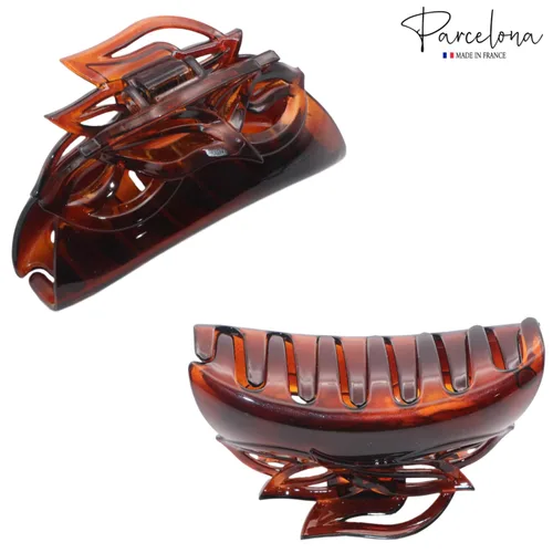 Vista 5 de Parcelona Pinza de pinza de celuloide marrón para cabello largo y fino