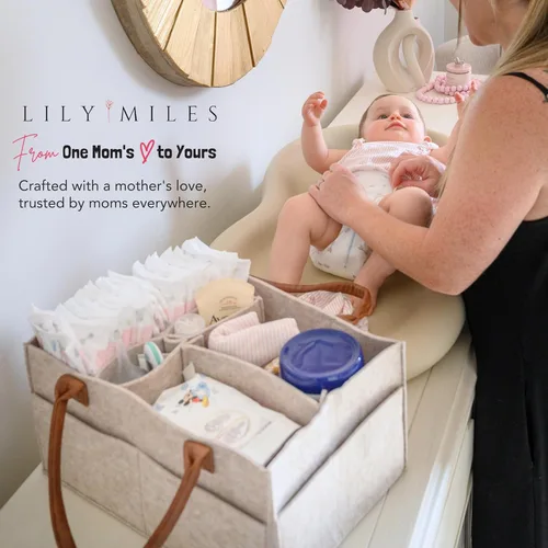 Vista 5 de Lily Miles Organizador de pañales para bebé, cesta de almacenamiento para recién nacidos, regalo neutro para baby shower, imprescindible