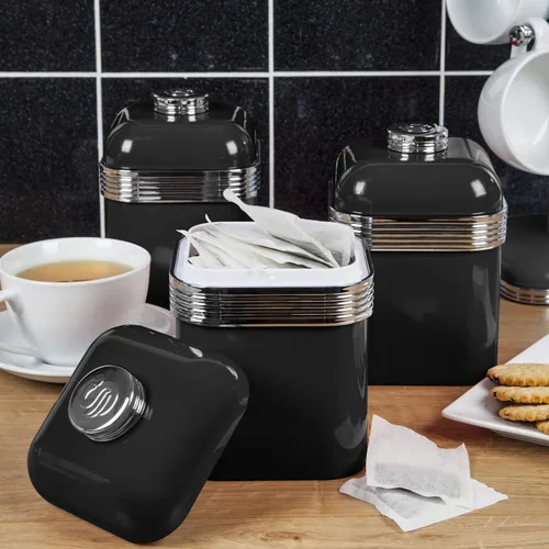 Vista 2 de Swan SWKA1020BN - Juego de 3 recipientes de almacenamiento de cocina retro, hierro, negro
