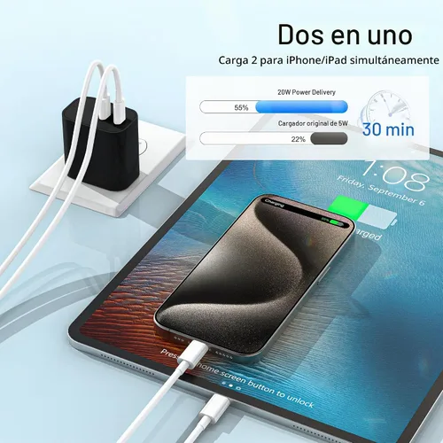 Vista 3 de Paquete de 3 bloques de cargador USB C, enchufe de pared rápido de 20 W de doble puerto (negro)