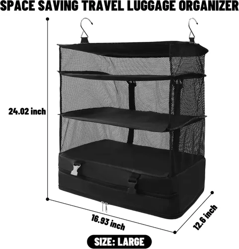 Vista 2 de Caroeas Estantes de viaje colgantes portátiles, bolsa organizadora de maleta, cubos de equipaje de mano para viajes, maleta de 4 estantes con 2