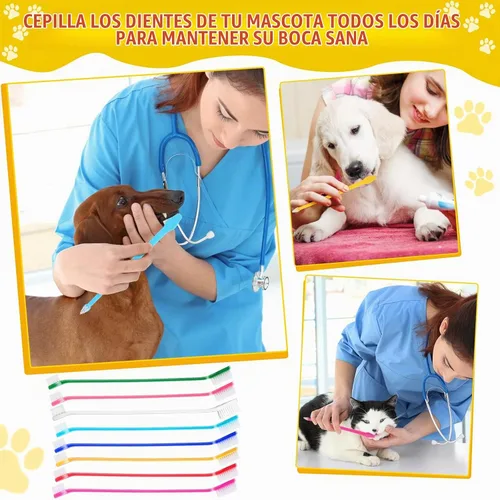Vista 5 de Nuogo 200 cepillos de dientes para perros, mango largo de doble cabeza, 8