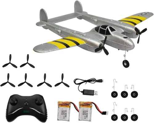 Vista 6 de Avión de control remoto RC Avión RTF 2.4GHz 2CH Radio Control P38 Iluminación Aviones para Principiante