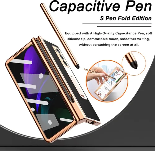 Vista 2 de Miimall Funda compatible con Samsung Galaxy Z Fold 2 con soporte para S Pen y S Pen + cubierta de pantalla + soporte + patrón de cuero chapado todo