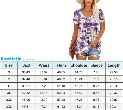 Vista 5 de ROSELINLIN - Camisas de manga corta para mujer, ajuste holgado, tops de verano para leggings
