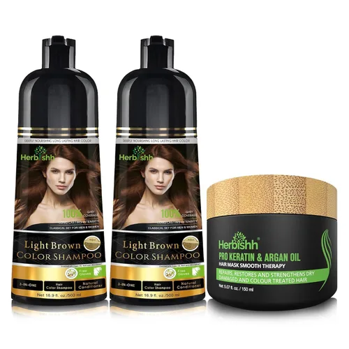 Vista 9 de Paquete combinado – 2 unidades de champú de color de cabello Herbishh + 1 máscara de cabello intenso de argán – Tinte para cabello gris de larga