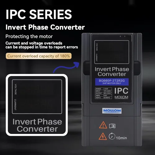 Vista 6 de Mollom 0.75KW 220V Convertidor de fase inversa monofásico a trifásico-1HP 3.8A entrada/salida IPC para motor 3PH