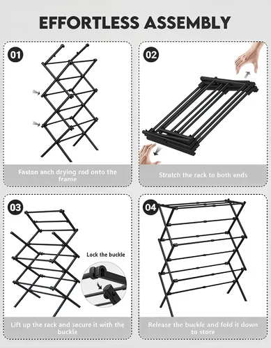 Vista 7 de Estante de Secado de Ropa Plegable de Metal de 3 Niveles, Perchero de Ropa para Secar Percheros Plegables para la Lavandería Para