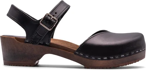 Vista 16 de Sandgrens Zuecos de madera sueca hechos a mano para mujer, sandalias de tacón bajo Zaragasso