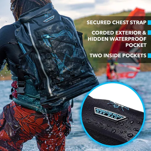 Vista 4 de Platinum Sun Dry Bag - Mochila impermeable de 40 L, resistente bolsa de playa enrollable con compartimento para cosas sucias para viajes