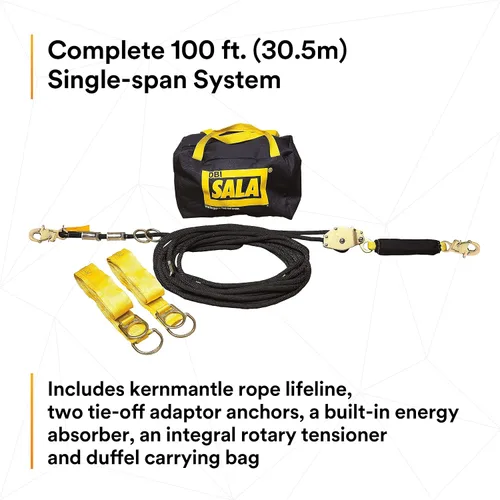 Vista 2 de 3M DBI-SALA 7600510 Sayline - Sistema de línea de vida horizontal sintética, cuerda Kernmantle de 100 pies con tensor, absorbente de energía, dos