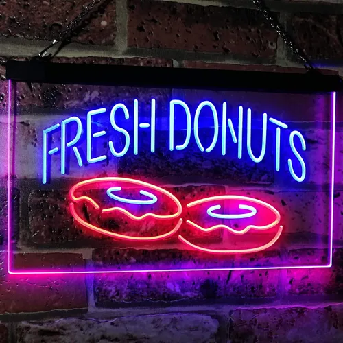 Vista 2 de ADVPRO Fresh Donuts - Letrero de neón LED de doble color, color azul y rojo, 12 x 8.5 pulgadas, st6s32-i2072-br