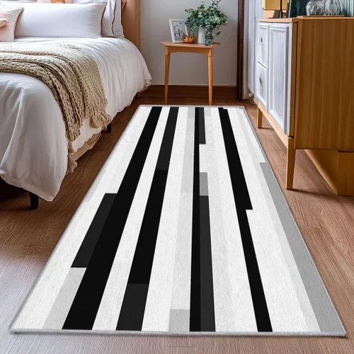 Vista 2 de Black and White Striped Runner Rug 2x4 Small - Hallway Runner Rug Stripe Pattern, Non Slip, Washable, Black and White Striped Home Decor Carpet for